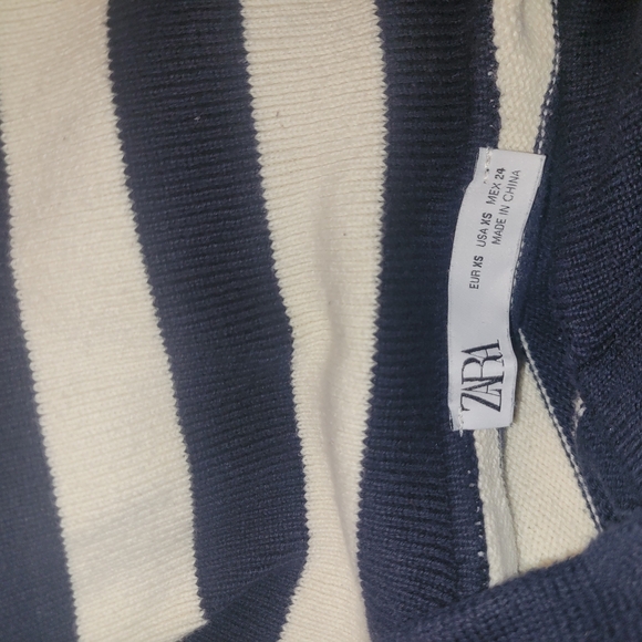 Zara Navy And White Striped Sailor Flap Collar Sweater XS - Picture 6 of 6